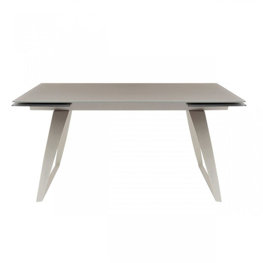 94" Gray Glass And Metal Self-Storing Leaf Sled Base Dining Table HomeRoots