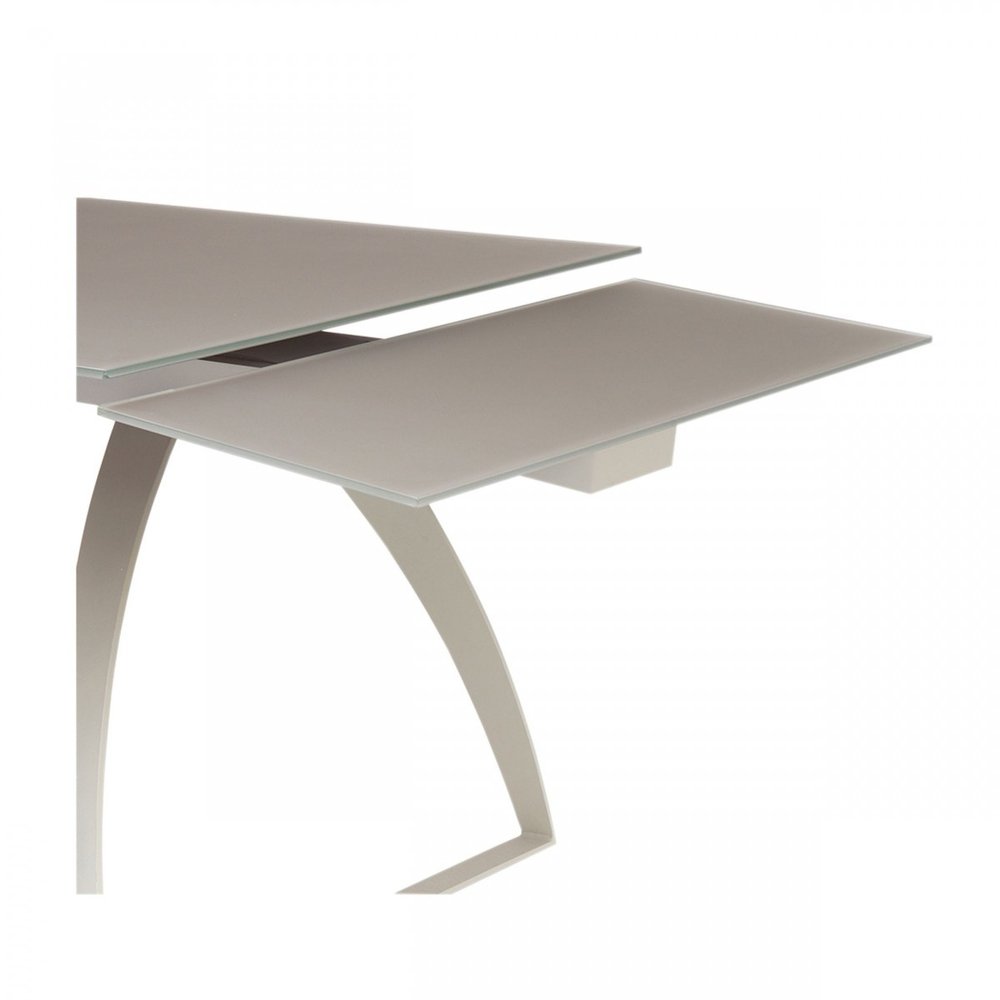 94" Gray Glass And Metal Self-Storing Leaf Sled Base Dining Table HomeRoots