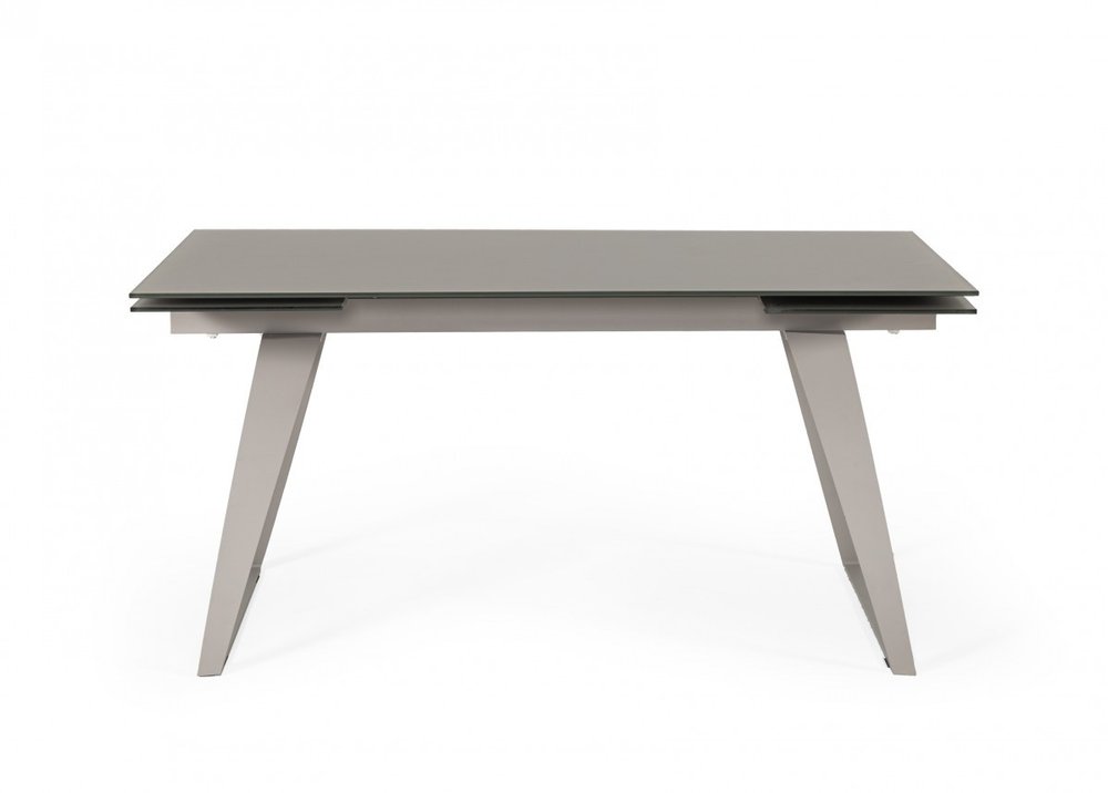 94" Gray Glass And Metal Self-Storing Leaf Sled Base Dining Table HomeRoots
