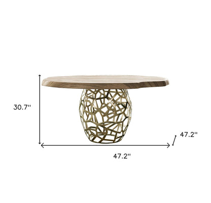 47" Acacia Live Edge Rounded Solid Wood And Brass Dining Table HomeRoots