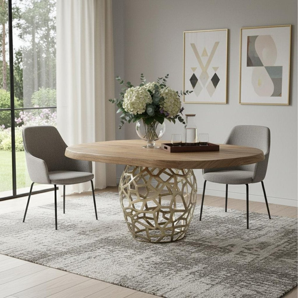 47" Acacia Live Edge Rounded Solid Wood And Brass Dining Table HomeRoots