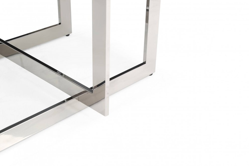 59" Clear And Gunmetal Square Glass And Stainless Steel Pedestal Base Dining Table HomeRoots