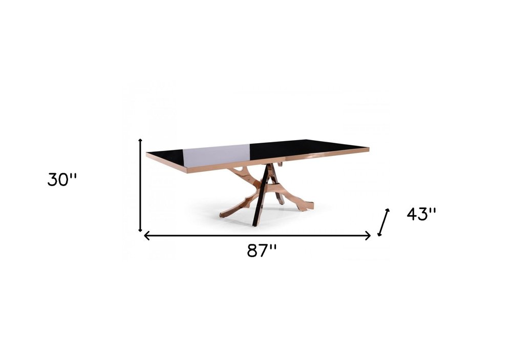87" Black And Gold Glass And Stainless Steel Pedestal Base Dining Table HomeRoots