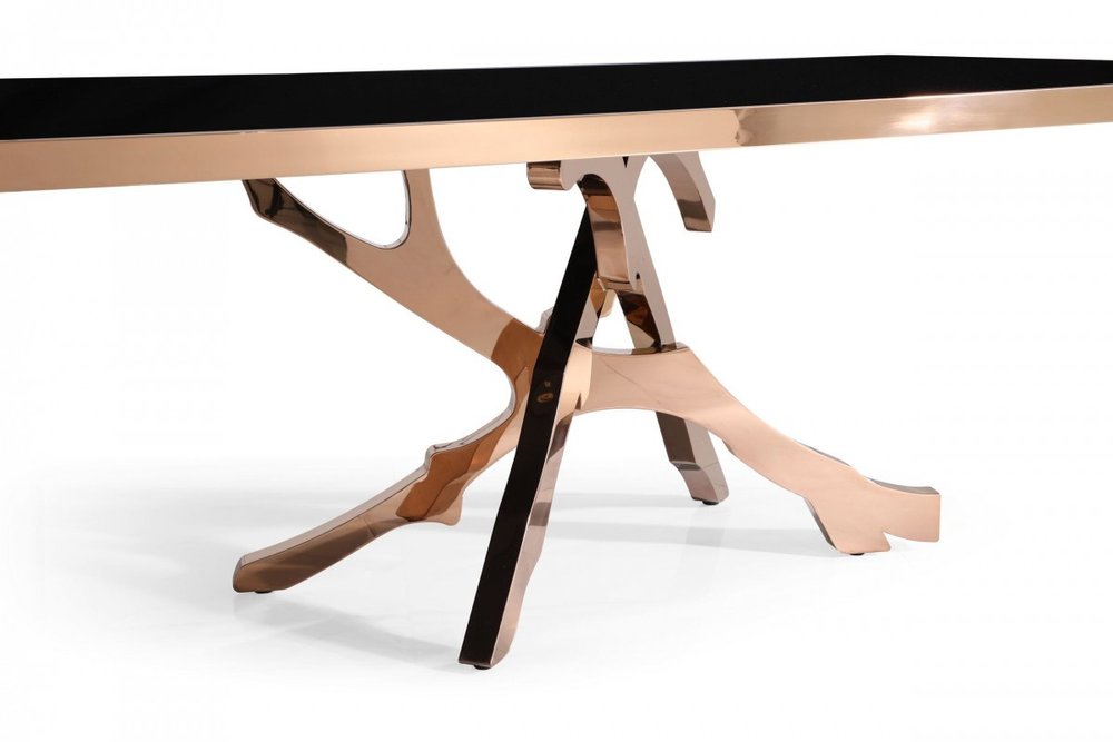 87" Black And Gold Glass And Stainless Steel Pedestal Base Dining Table HomeRoots