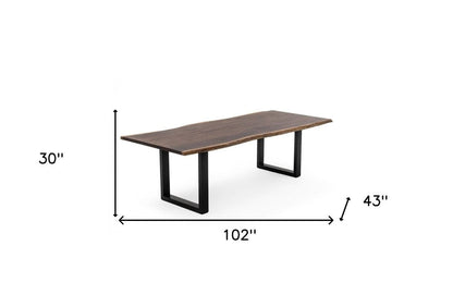 102" Brown And Black Solid Wood And Metal Sled Base Dining Table