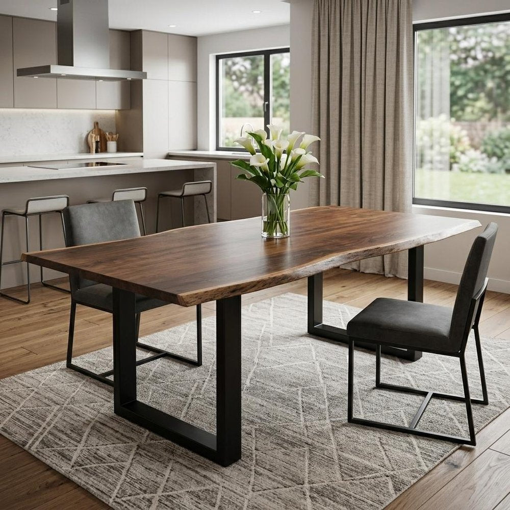 102" Brown And Black Solid Wood And Metal Sled Base Dining Table — view 7