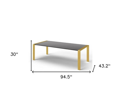 95" Gray And Brass Stainless Steel Dining Table HomeRoots