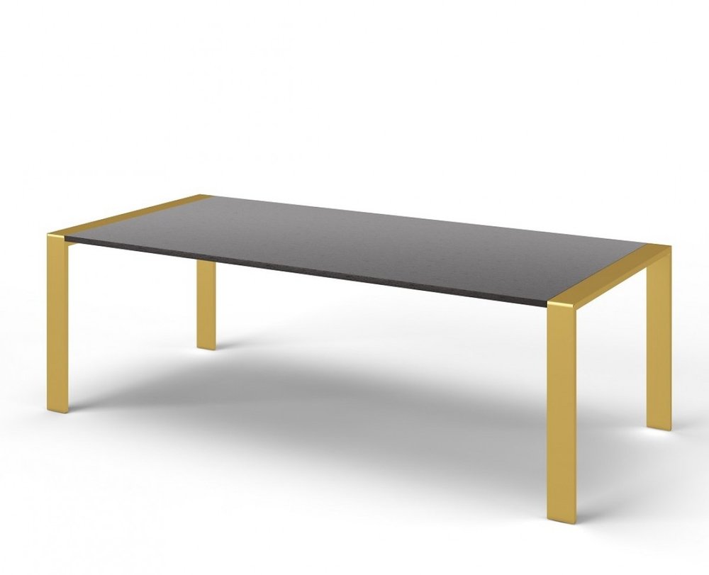 95" Gray And Brass Stainless Steel Dining Table HomeRoots