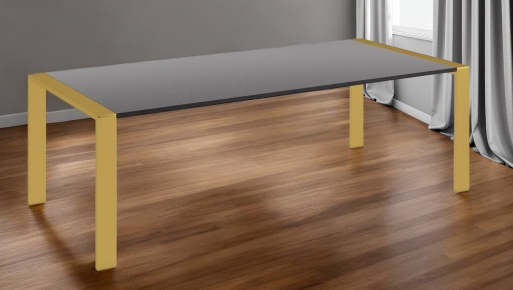 95" Gray And Brass Stainless Steel Dining Table HomeRoots