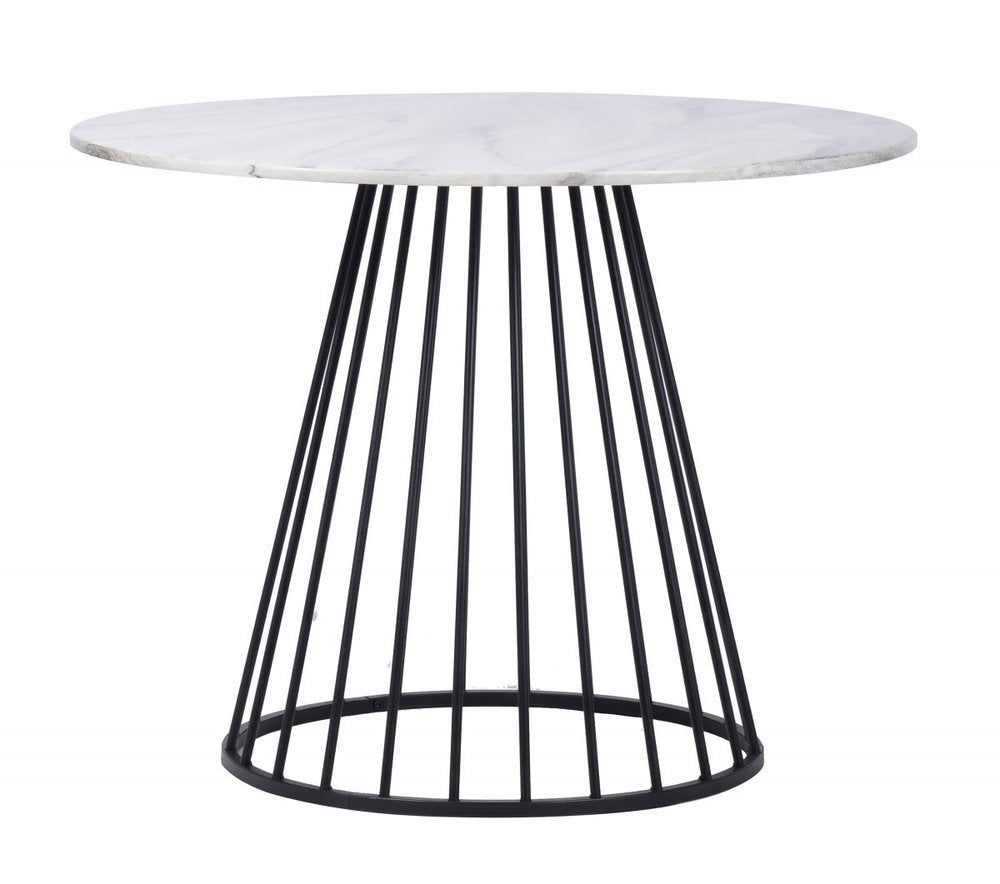 43" White And Black Rounded Metal Pedestal Base Dining Table HomeRoots