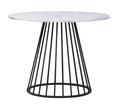 43" White And Black Rounded Metal Pedestal Base Dining Table HomeRoots