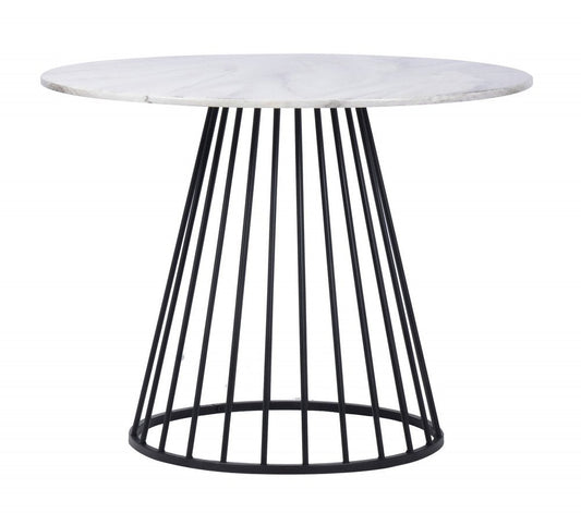 43" White And Black Rounded Metal Pedestal Base Dining Table HomeRoots