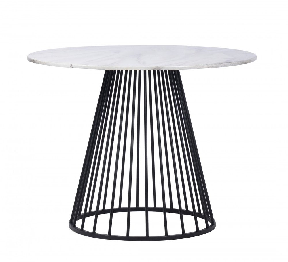 43" White And Black Rounded Metal Pedestal Base Dining Table HomeRoots