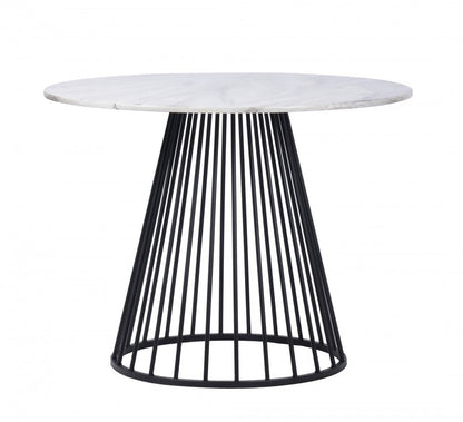 43" White And Black Rounded Metal Pedestal Base Dining Table HomeRoots