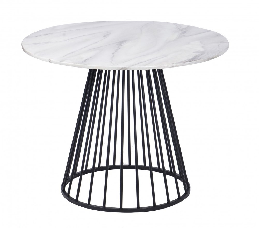 43" White And Black Rounded Metal Pedestal Base Dining Table HomeRoots