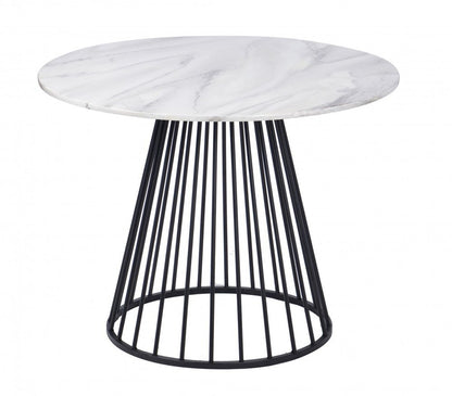 43" White And Black Rounded Metal Pedestal Base Dining Table HomeRoots