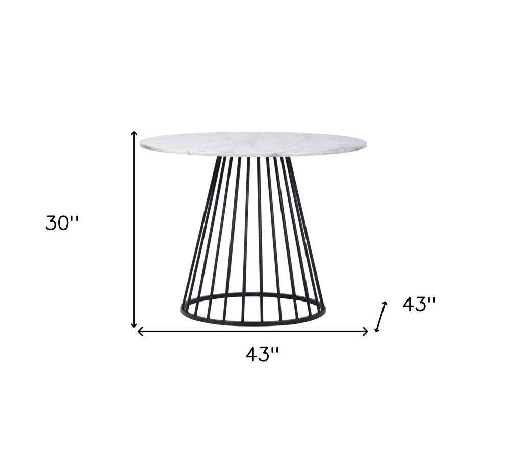 43" White And Black Rounded Metal Pedestal Base Dining Table HomeRoots