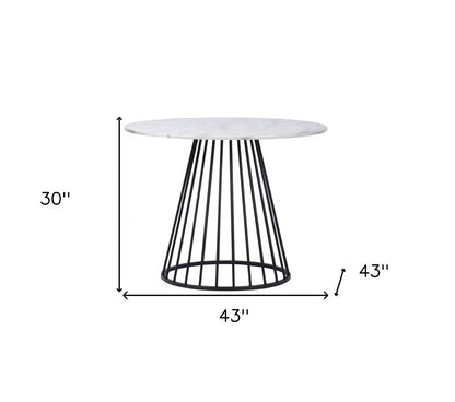 43" White And Black Rounded Metal Pedestal Base Dining Table HomeRoots