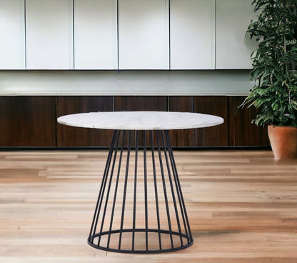 43" White And Black Rounded Metal Pedestal Base Dining Table HomeRoots