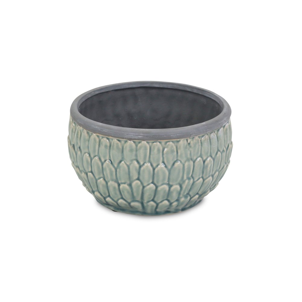 8" Aqua Textural Tone On Tone Ceramic Indoor Outdoor Round Pot Planter HomeRoots