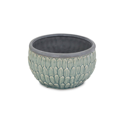 8" Aqua Textural Tone On Tone Ceramic Indoor Outdoor Round Pot Planter HomeRoots