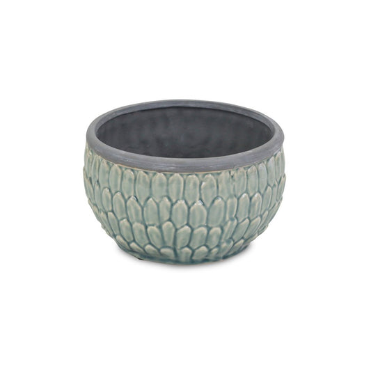 8" Aqua Textural Tone On Tone Ceramic Indoor Outdoor Round Pot Planter HomeRoots
