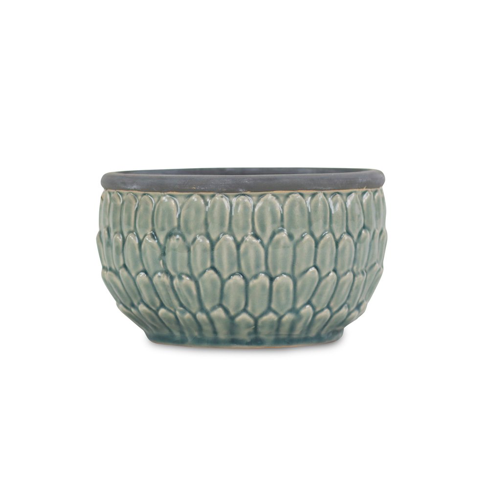 8" Aqua Textural Tone On Tone Ceramic Indoor Outdoor Round Pot Planter HomeRoots