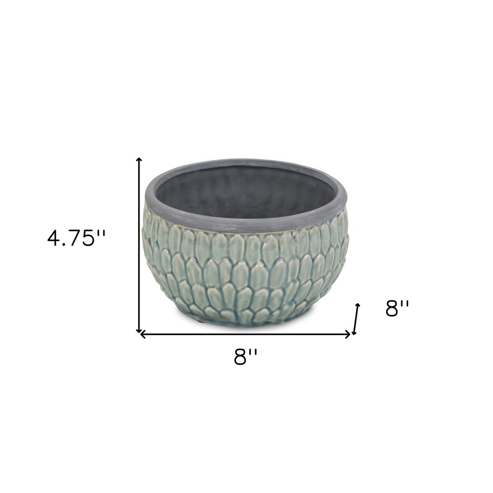 8" Aqua Textural Tone On Tone Ceramic Indoor Outdoor Round Pot Planter HomeRoots