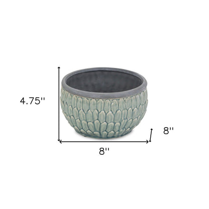 8" Aqua Textural Tone On Tone Ceramic Indoor Outdoor Round Pot Planter HomeRoots