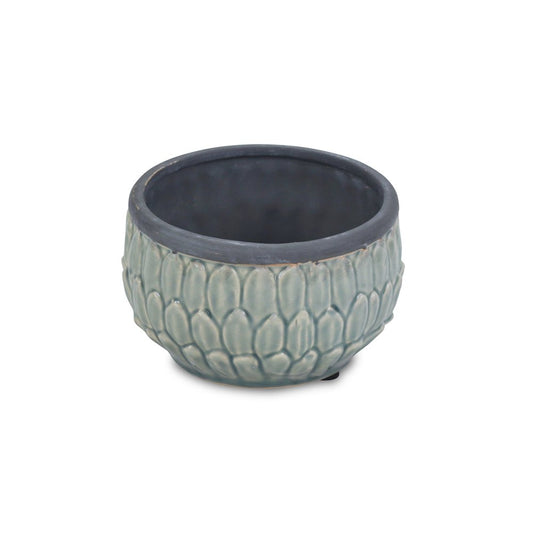 Blue Ceramic 37 Ounce Round Distressed Pot Planter HomeRoots