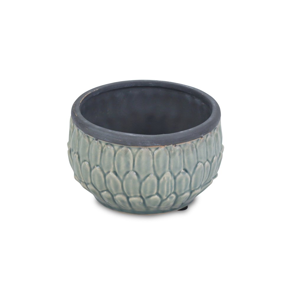 Blue Ceramic 37 Ounce Round Distressed Pot Planter HomeRoots