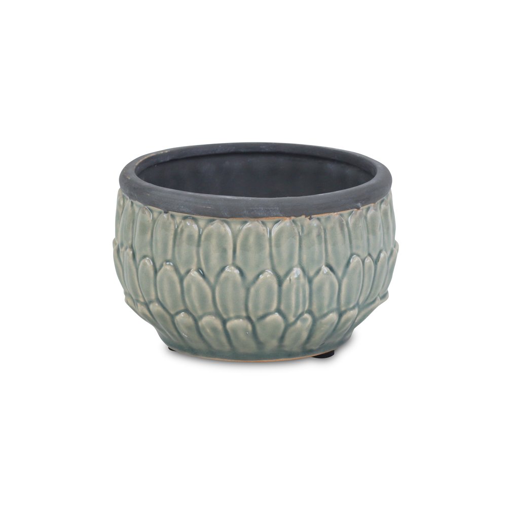 Blue Ceramic 37 Ounce Round Distressed Pot Planter HomeRoots