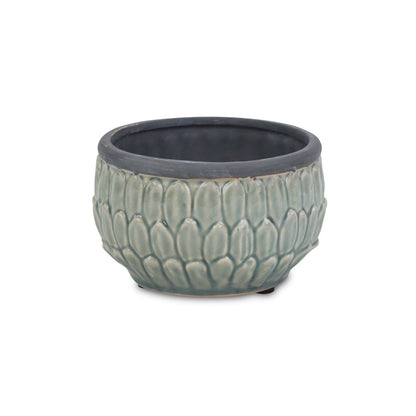 Blue Ceramic 37 Ounce Round Distressed Pot Planter HomeRoots
