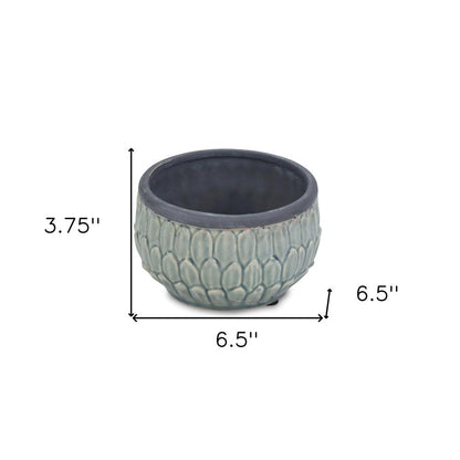 Blue Ceramic 37 Ounce Round Distressed Pot Planter HomeRoots