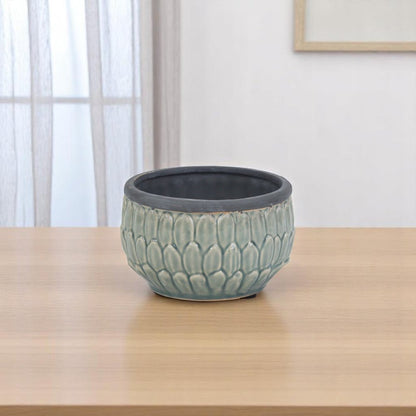 Blue Ceramic 37 Ounce Round Distressed Pot Planter HomeRoots