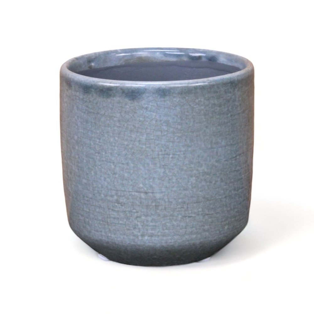 Gray Ceramic 44 Ounce Crackle Mosaic Round Distressed Pot Planter HomeRoots