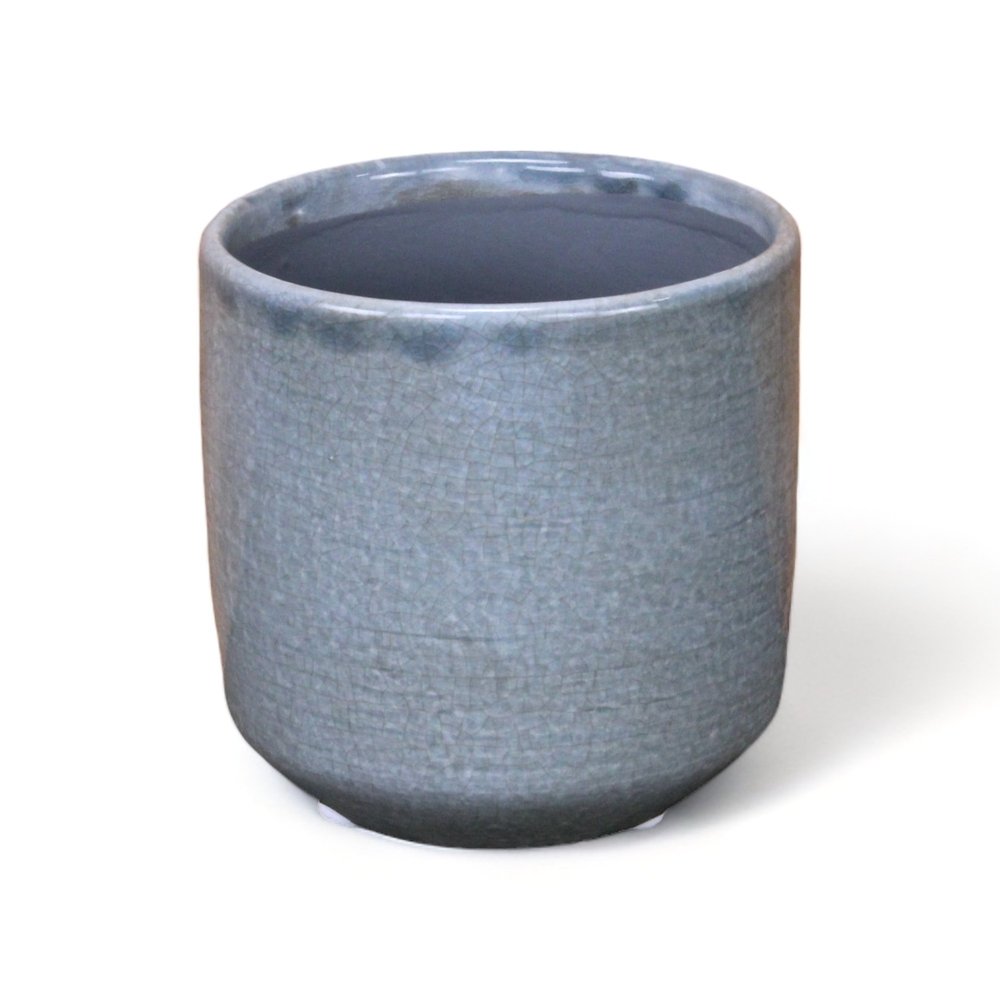 Gray Ceramic 44 Ounce Crackle Mosaic Round Distressed Pot Planter HomeRoots
