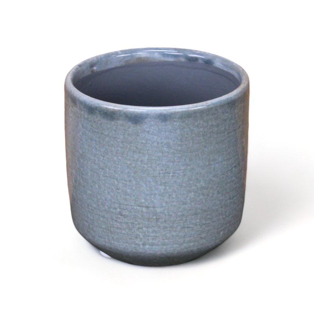 Gray Ceramic 44 Ounce Crackle Mosaic Round Distressed Pot Planter HomeRoots