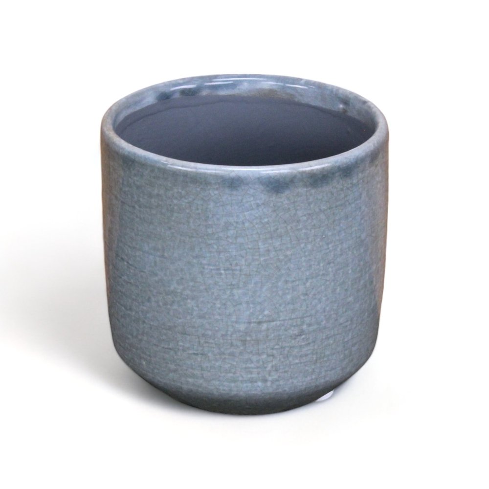 Gray Ceramic 44 Ounce Crackle Mosaic Round Distressed Pot Planter HomeRoots
