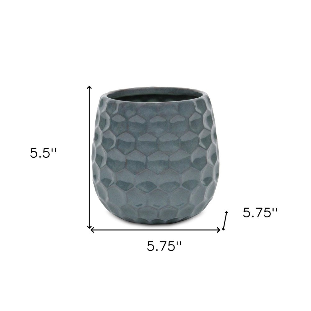Blue Ceramic 38 Ounce Round Distressed Pot Planter HomeRoots