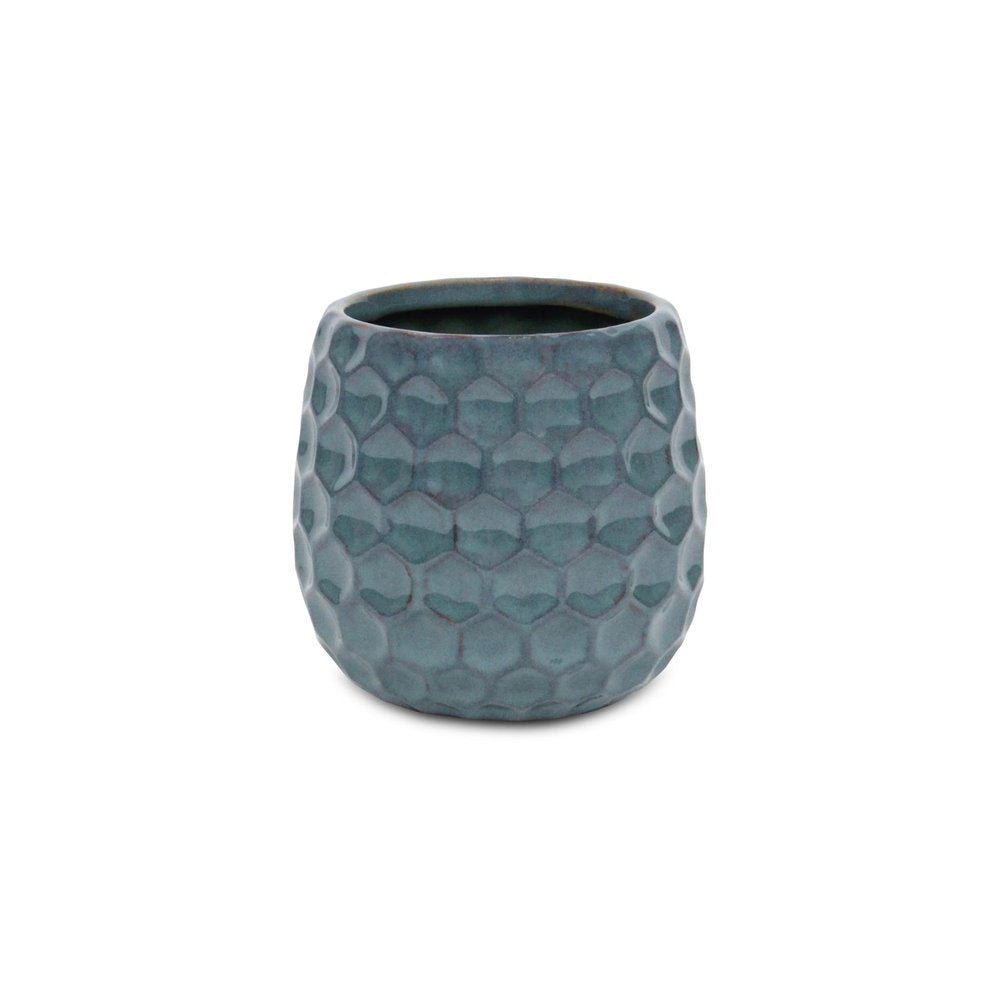 Blue Ceramic 15 Ounce Round Distressed Pot Planter HomeRoots