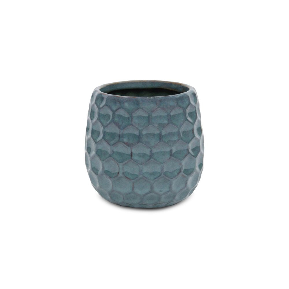 Blue Ceramic 15 Ounce Round Distressed Pot Planter HomeRoots