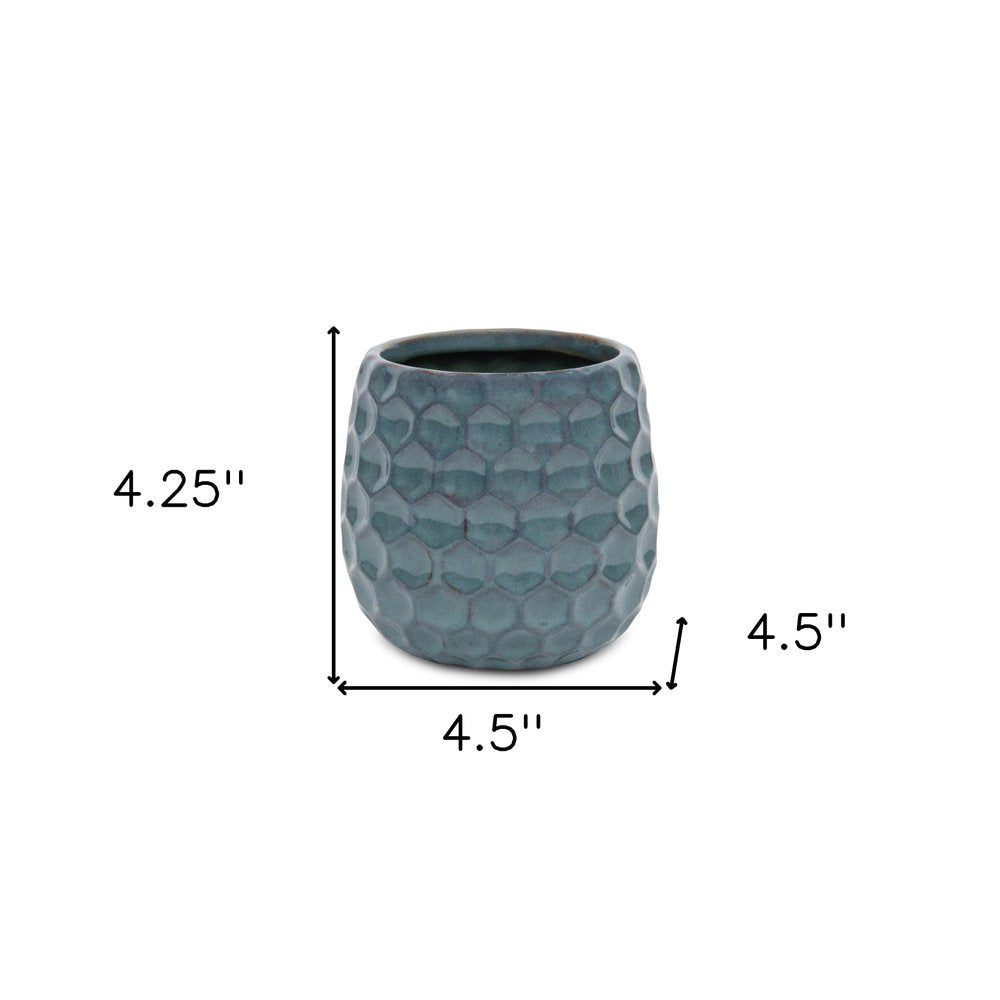 Blue Ceramic 15 Ounce Round Distressed Pot Planter HomeRoots