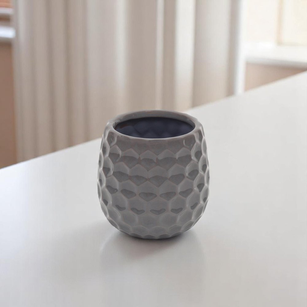 Gray Ceramic 15 Ounce Round Distressed Pot Planter HomeRoots