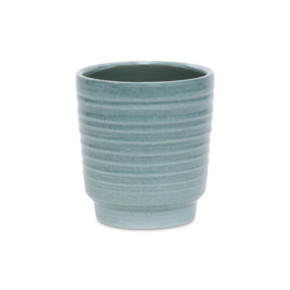 Celadon Ceramic 35 Ounce Striped Round Distressed Pot Planter HomeRoots