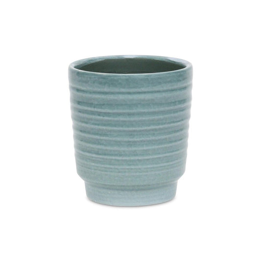 Celadon Ceramic 35 Ounce Striped Round Distressed Pot Planter HomeRoots