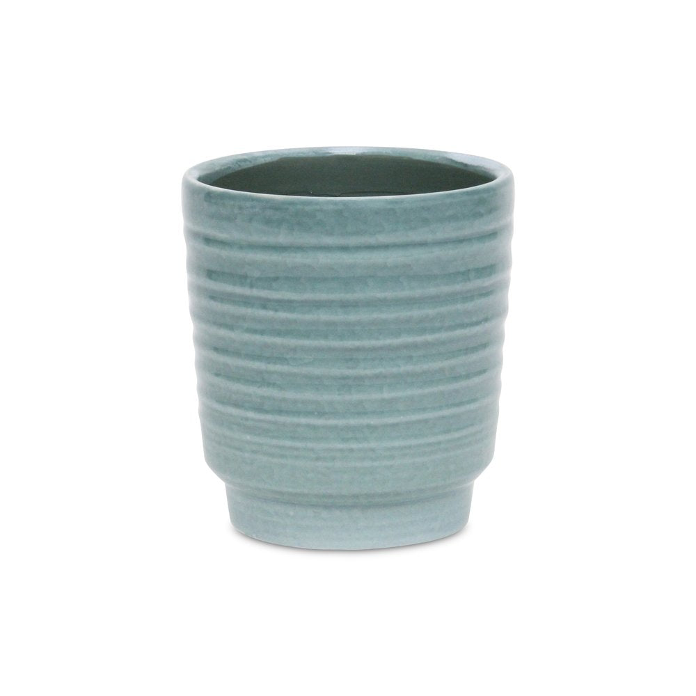 Celadon Ceramic 35 Ounce Striped Round Distressed Pot Planter HomeRoots