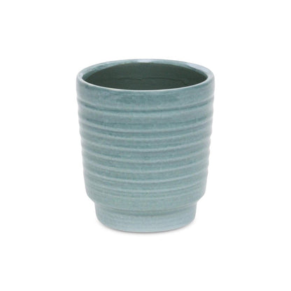 Celadon Ceramic 35 Ounce Striped Round Distressed Pot Planter HomeRoots
