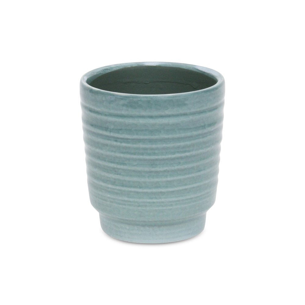 Celadon Ceramic 35 Ounce Striped Round Distressed Pot Planter HomeRoots