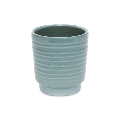 Celadon Ceramic 35 Ounce Striped Round Distressed Pot Planter HomeRoots